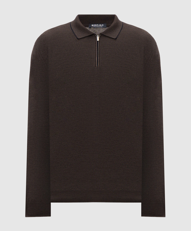 Bertolo Cashmere Коричневое поло из шелка и шерсти на молнии 90263600258758