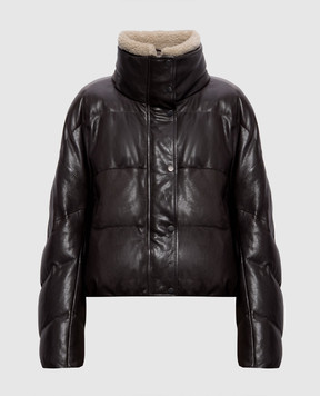 Brunello Cucinelli Коричневая кожаная пуховая куртка MPCTN7552