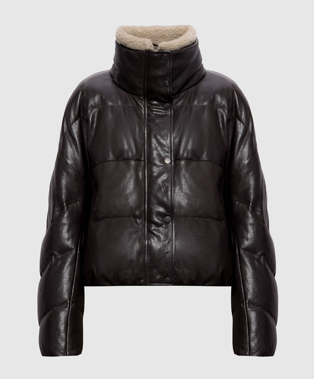 Brunello Cucinelli Коричнева шкіряна пухова куртка MPCTN7552