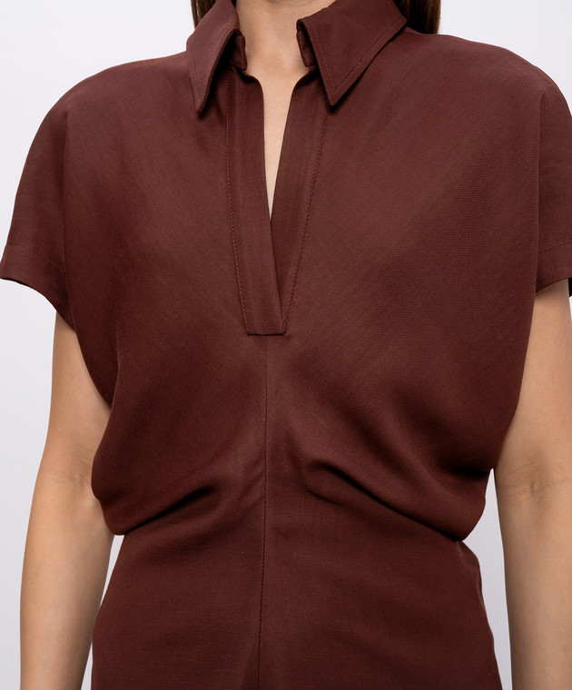 Brunello Cucinelli Коричнева сукня міді з льоном MH126A5426 зображення 4