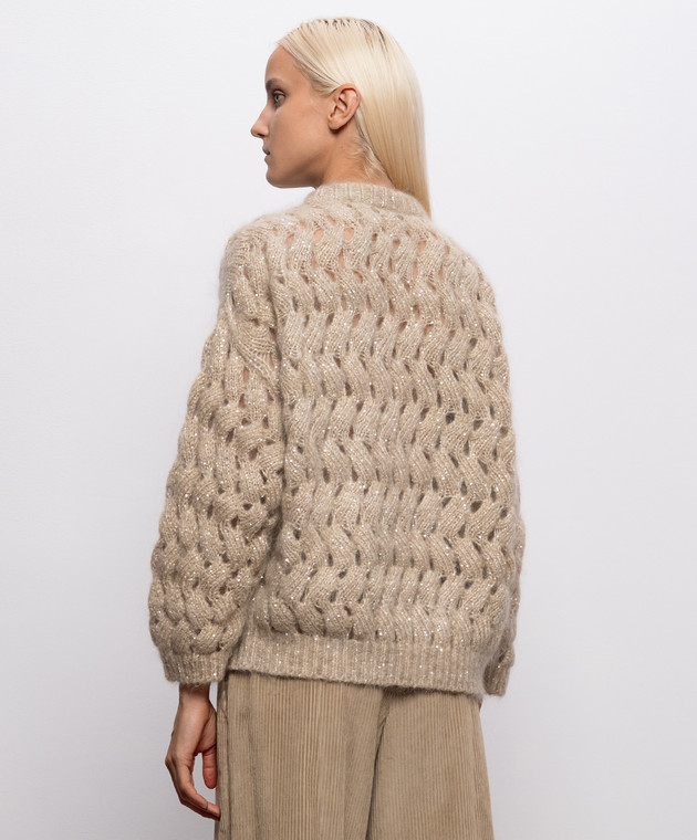 Brunello Cucinelli Бежевый ажурный свитер с шерстью MNT347520 изображение 4