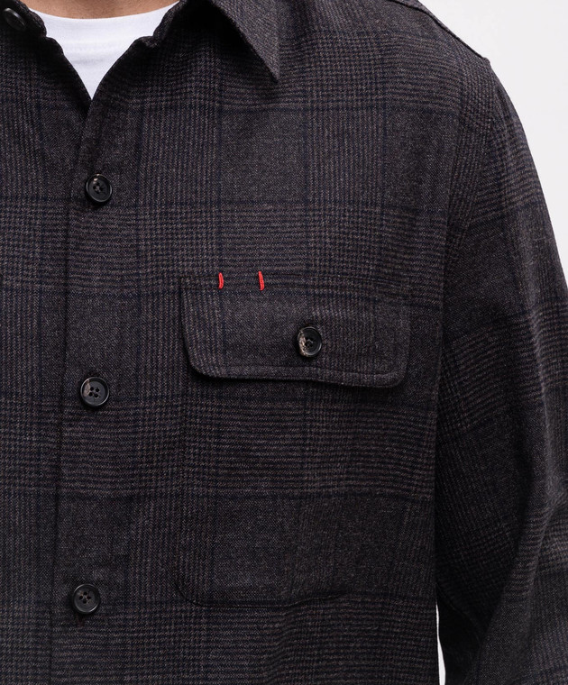 ISAIA Коричневая рубашка из шерсти в клеточку OSH00921156 изображение 5