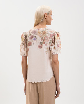 Twinset Бежева блуза з льону в квітковий принт 261TT2573