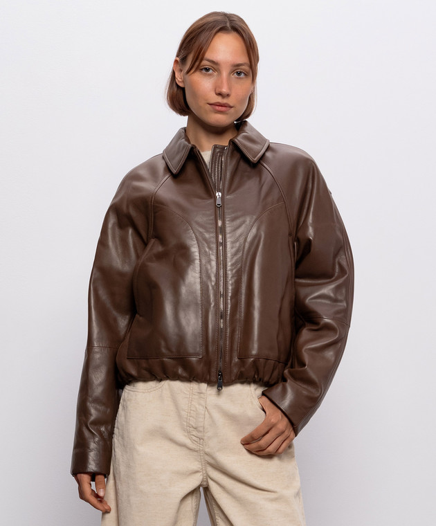 Brunello Cucinelli Коричнева шкіряна куртка з ланцюжком моніль MPNMO7638P зображення 3