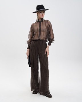 Brunello Cucinelli Коричневая блуза из шелка с пайетками MF940RI516