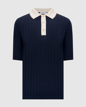 Brunello Cucinelli Синій топ з вовною з коміром-поло M14817205