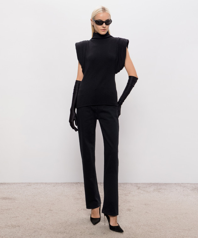 Thierry Mugler Черный топ с акцентными плечами 26F1TO08741038 изображение 2