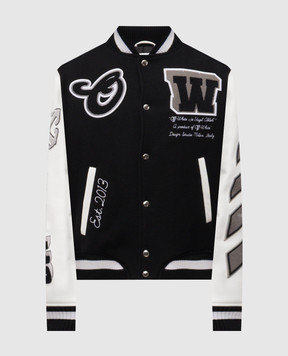 Off-White Чорний комбінований бомбер з логотипом 44MJA122C9L005