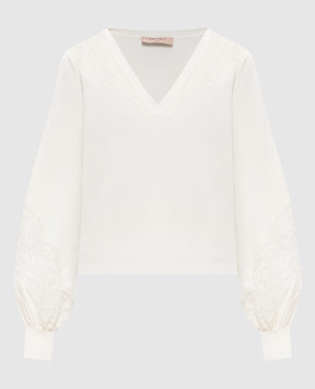 Twinset Белый пуловер из шерсти с кружевом 252TT3440