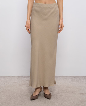 Brunello Cucinelli Бежевая юбка макси с льном MH126G3396