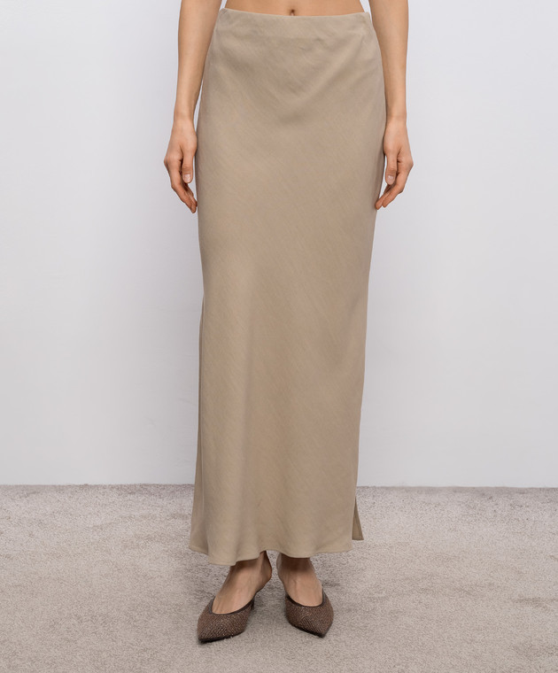 Brunello Cucinelli Бежевая юбка макси с льном MH126G3396 изображение 3