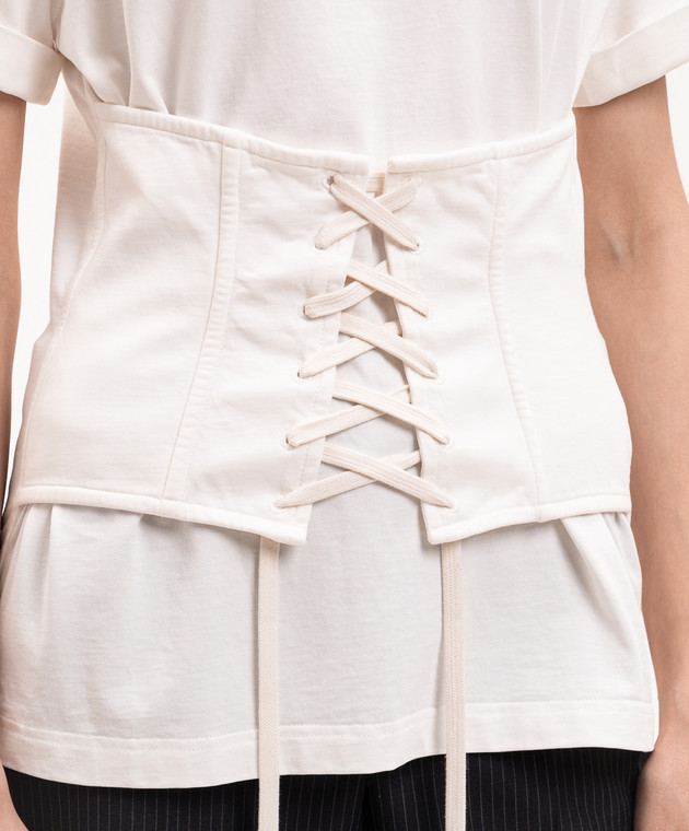 Alexander McQueen Футболка цвета айвори с корсетной нашивкой 863552QLAEZ изображение 5