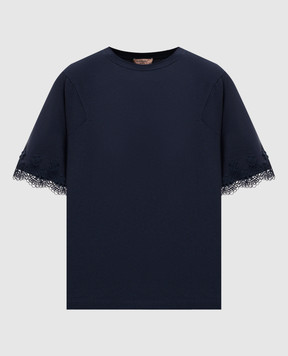 Twinset Синяя футболка с кружевом 261TP2110