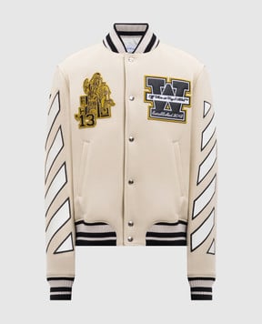 Off-White Бежевий бомбер Lion з вовною 44MEH053F5F002