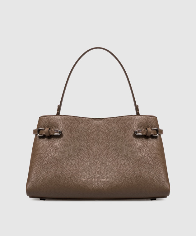 Brunello Cucinelli Коричнева шкіряна сумка з тисненням логотипа MBDKB2820