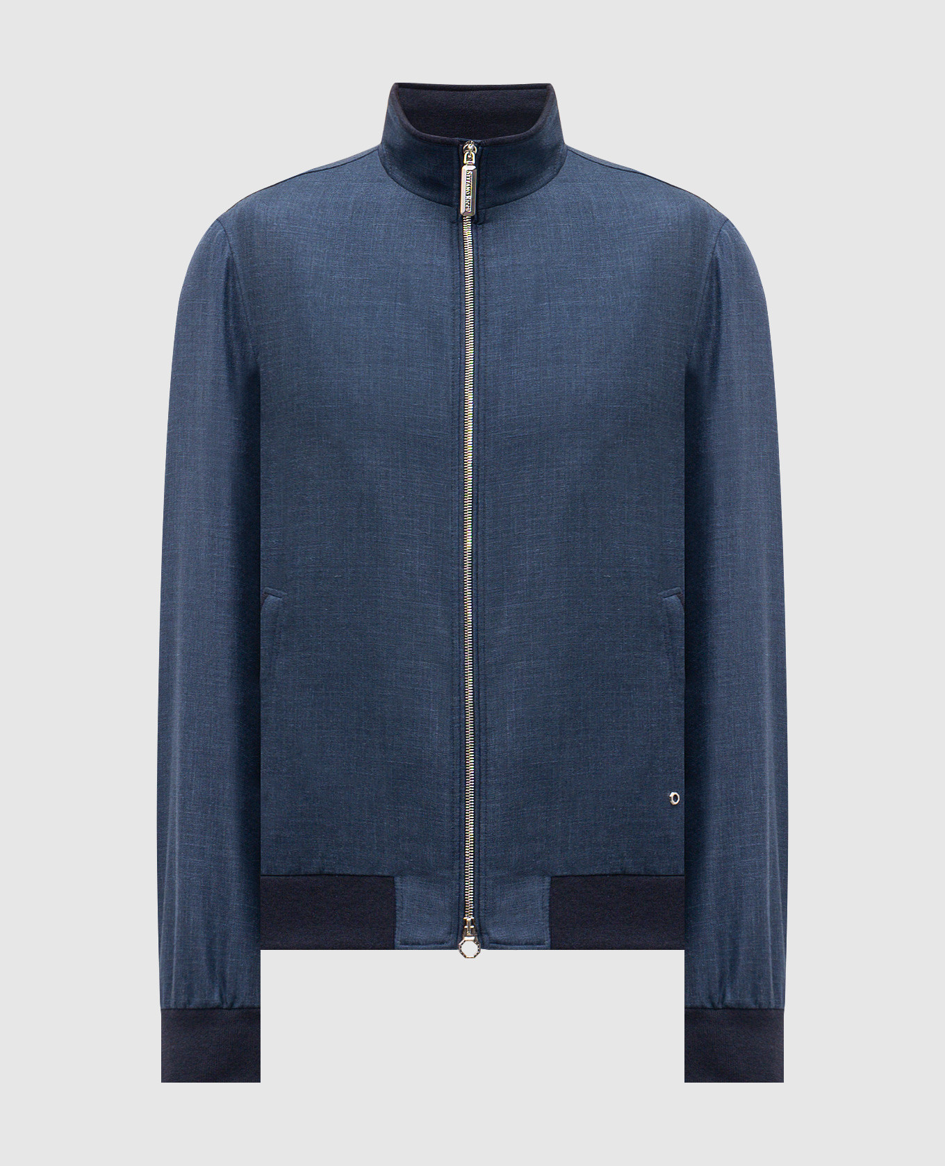 Синяя куртка из шерсти, шелка и льна