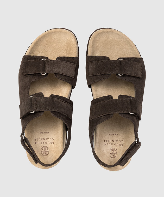Brunello Cucinelli Детские коричневые замшевые сандалии BSMEG1I168 изображение 4