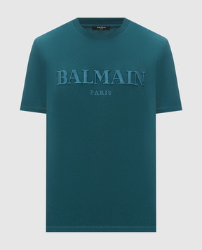 Balmain Зеленая футболка с вышивкой логотипа HH1EG000BD60