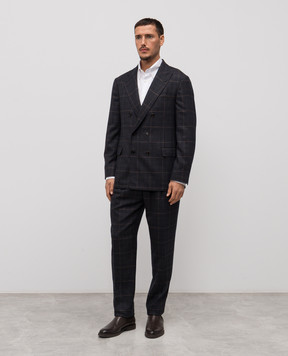 Brunello Cucinelli Синий костюм из кашемира и шерсти в клетку MV428LDPM