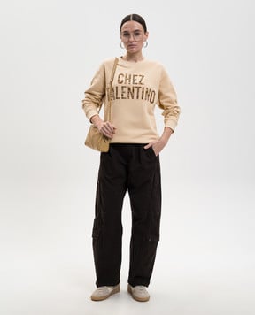 Valentino Бежевий світшот з нашивкою Chez Valentino 8B3MF25FA4T