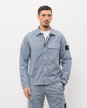 Stone Island Голубая рубашка на молнии с патчем L1S151200013S0A10