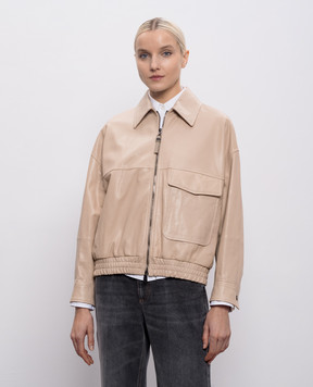 Brunello Cucinelli Бежевая кожаная куртка MPPAH7661