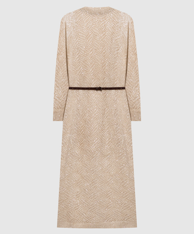 Brunello Cucinelli Бежевое платье с мохером с пайетками MRG562A90