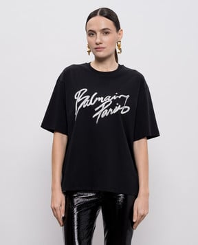 Balmain Черная футболка с принтом логотипа GF1EG110BD41
