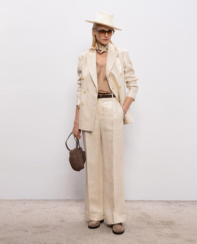 Brunello Cucinelli Жакет кольору айворі з льону з люрексом ML5967091