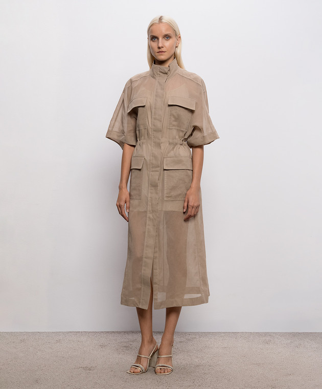 Brunello Cucinelli Бежевое платье миди с цепочкой мониль MPF91AFN31 изображение 3