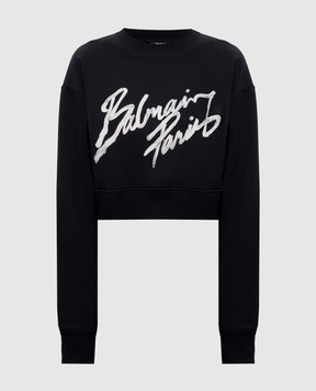 Balmain Черный укороченный свитшот с логотипом GF1JO080BD41