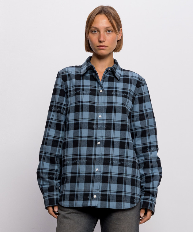 Off-White Синяя куртка в стиле рубашки в клетку 2FG00659T изображение 3