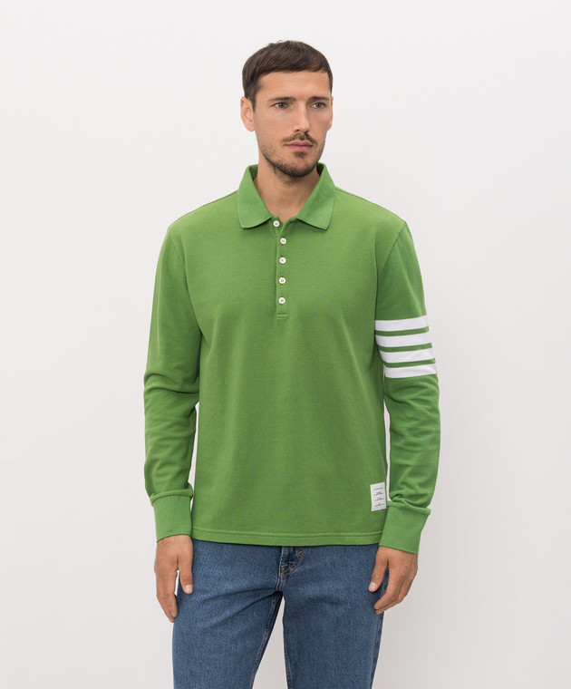 Thom Browne Зелене поло з нашивкою логотипа MJP137G07976 зображення 3
