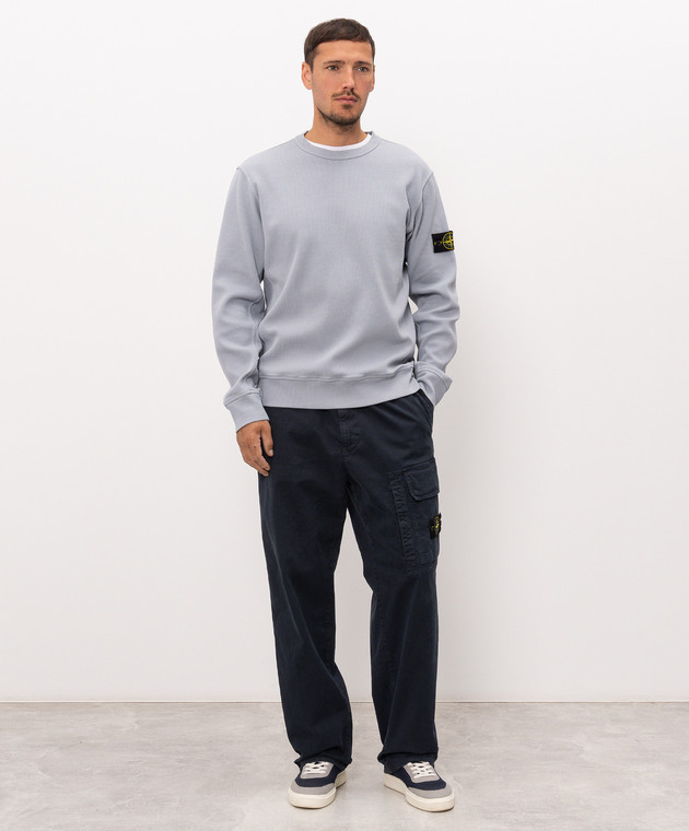 Stone Island Блакитний світшот в рубчик з патчем логотипа L2S156100017S0472 зображення 2