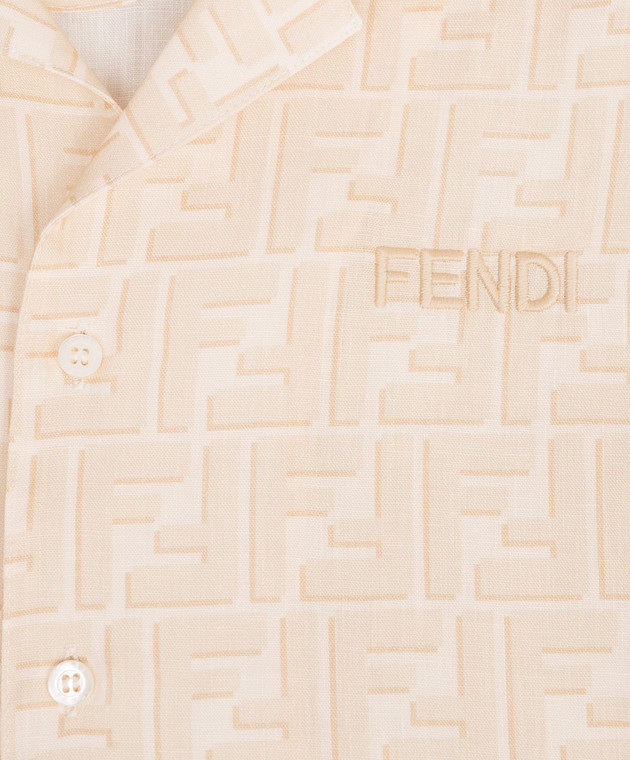 Fendi Детская бежевая рубашка из льна в принт JUC109AY8C46 изображение 3