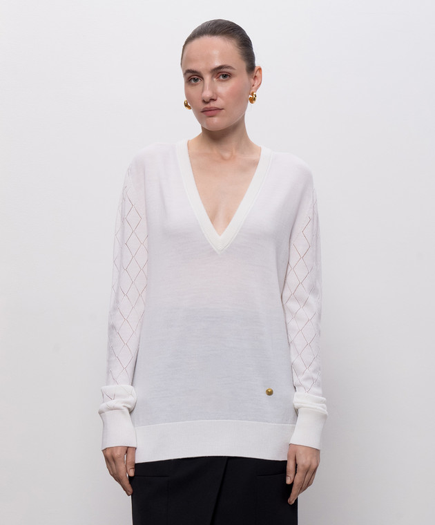 Balmain Пуловер из шерсти цвета айвори HF1KB045KJ99 изображение 3