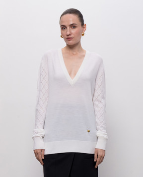 Balmain Пуловер из шерсти цвета айвори HF1KB045KJ99