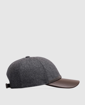 Brunello Cucinelli Серая кепка из шерсти с кожаным козырьком MCAP90223P