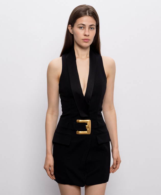 Balmain Чорна сукня міні з вовни HF1R5184ME54 зображення 3