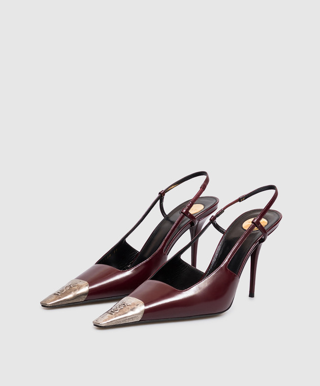 Saint Laurent Бордові шкіряні слінгбеки JEANNE 841158AAFGC зображення 2