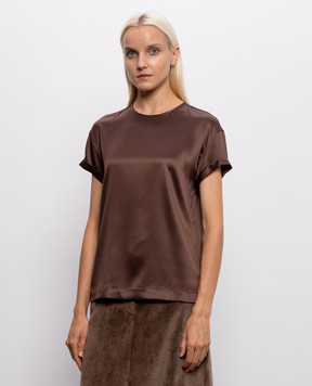 Brunello Cucinelli Коричнева блуза із шовку з ланцюжком моніль M0C59DE310