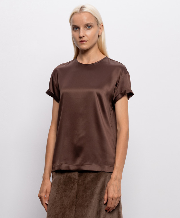 Brunello Cucinelli Коричневые блузки из шелка с цепочкой мониль M0C59DE310 изображение 3