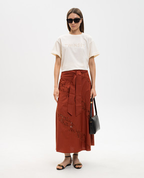 Twinset Бежева футболка з вишивкою логотипа 261LM2NJJ