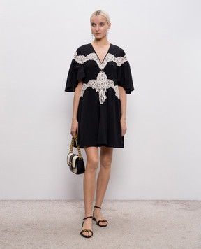 Twinset Черное платье мини с кружевом 261LM2DCC