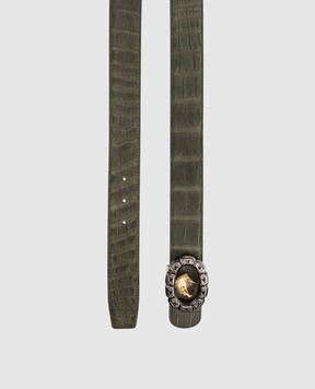 Stefano Ricci Ремень цвета хаки из кожи крокодила с эффектом нубука N381CNC582T1