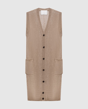 Intoca Бежевый удлиненный жилет из льна 261LILLVEL0103