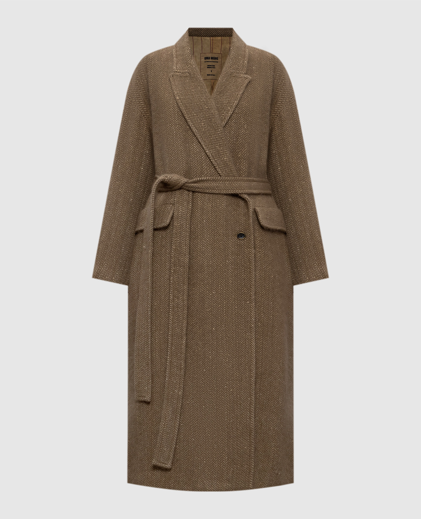 

Коричневое двубортное пальто из шелка и шерсти, Коричневый, Пальто