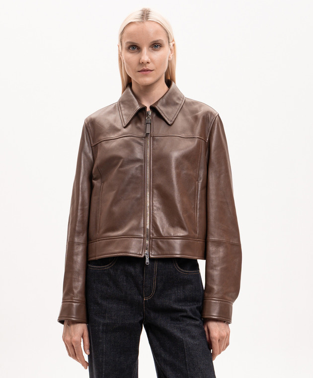 Brunello Cucinelli Коричнева шкіряна куртка MPNMO7458P зображення 3