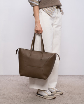 Brunello Cucinelli Коричнева шкіряна сумка-тоут з принтом логотипа MBDKD2571