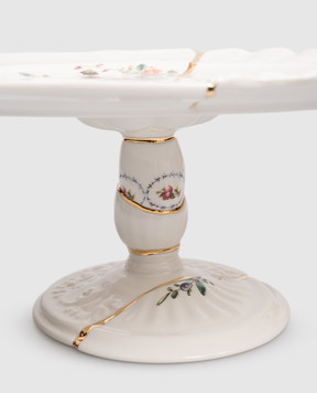 SELETTI Біла порцелянова підставка для торта Kintsugi з позолотою 09644